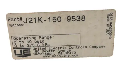 NEW UNITED ELECTRIC J21K-150 DIFFERENTIAL PRESSURE SWITCH J21K150