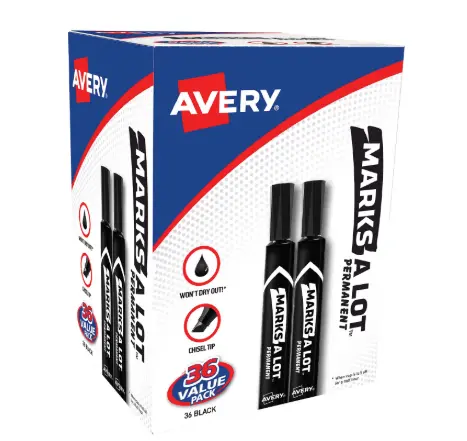 Avery Permanent Markers, Chisel Tip, Large Desk-Style Size, Black