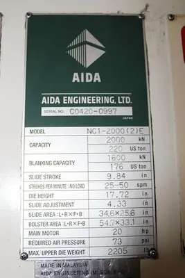 USED 2013 AIDA NC1-2000(2)E
