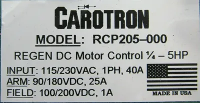 USED CAROTRON RCP205-000 DC DRIVE 1/4-5HP RCP205000