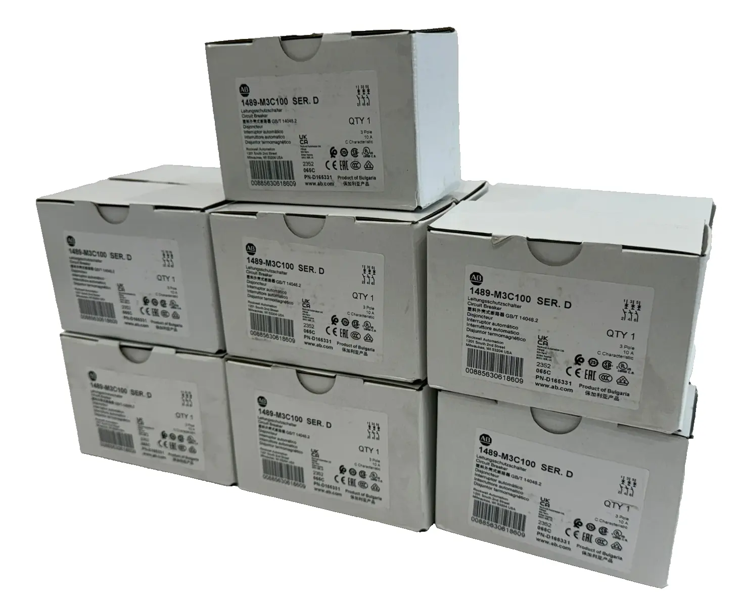 LOT OF 13 ALLEN BRADLEY 1489-M3C100 CIRCUIT BREAKER SER.D 1489M3C100 NEW,SURPLUS