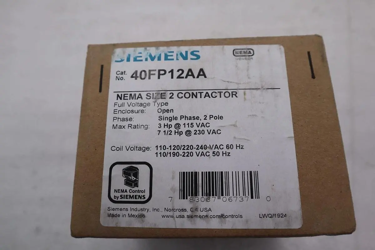 SIEMENS 40FP12AA CONTACTOR SZ2 1PH OPN 120/240V STOCK 4601