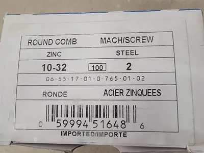 Round Head Machine Screw 10-32 x 2" (Box of 100)