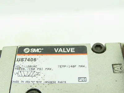 SMC US7406 Pneumatic Directional 3-Way Air Solenoid Valve 120VAC 150PSI