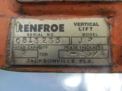 Renfroe JP 2-Ton Vertical Lift Clamp 2"-2 3/4" Capacity