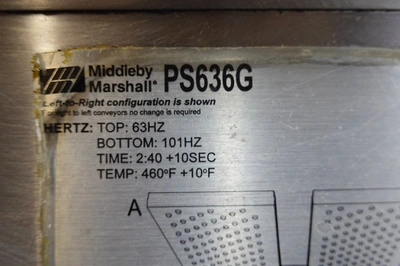 MIDDLEBY MARSHALL DOUBLE STACK NATURAL GAS SPLIT BELT PIZZA CONVEYOR OVEN MODEL PS636G (L TO R)