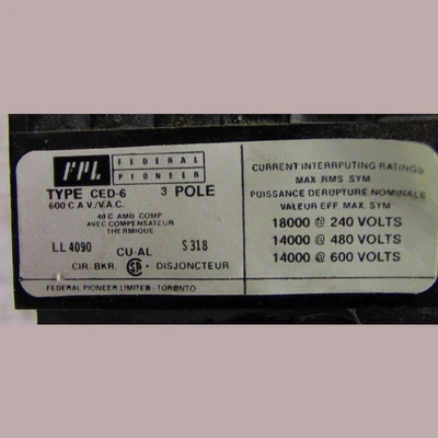 Federal Pioneer 3 Pole 100 Amp CED Breaker