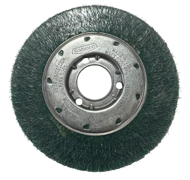 Osborn 6" Green Narrow Face TY Encapsulated Wire Wheel Brush, .008" Steel Fill USA Made