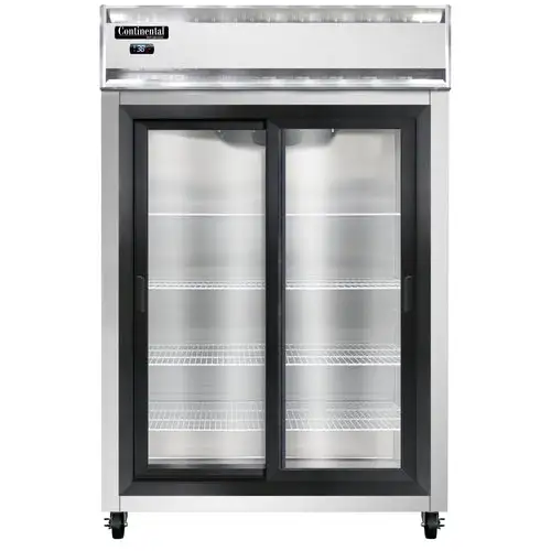 Continental 2RNSGD 52" Two Section Reach In Refrigerator, (2) Sliding Glass Doors, Top Compressor, 115v