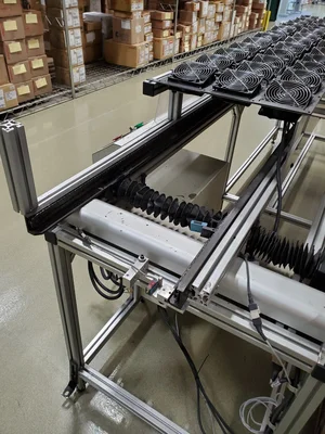 USED DYNAPACE 120" CHAIN RAIL CONVEYOR WITH COOLING FANS