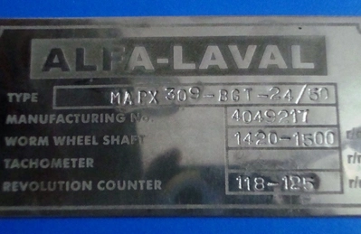 Alfa-Laval MAPX 309 SGT-24-60 oil purifier, SS.