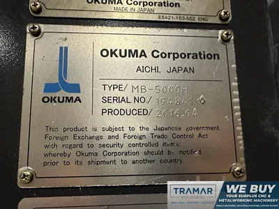 Used 2016 OKUMA MB-5000H Horizontal Machining Centers Michigan US | Tramar Industries #419582