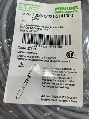 NEW MURR ELEKTRONIX 33553 M12 FEMALE CONNECTOR STRAIGHT W/CABLE 10M LOT OF 5