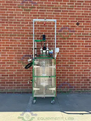 USED CHEMGLASS 100 LITER JACKETED GLASS REACTOR W/ CHEMGLASS DIGITAL OVERHEAD STIRRER