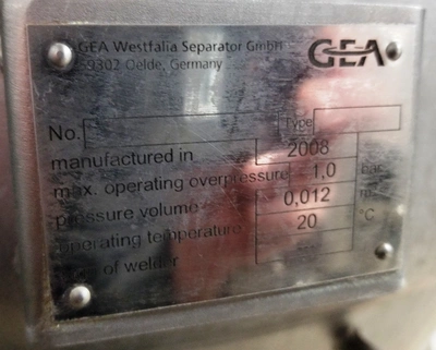 Westfalia MSE 300-06-777 whey/milk clarifier, 316SS.