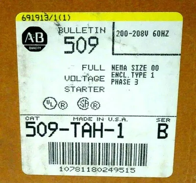 NEW ALLEN BRADLEY 509-TAH-1 FULL VOLTAGE STARTER SER.B 509TAH1