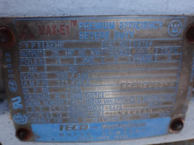 Westinghouse 75 HP 1800 RPM Motor