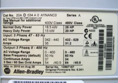Used Allen-Bradley 20A-D034A0AYNANC0 Motor Control Parts New Hampshire US | Bitter End Trading #1452816