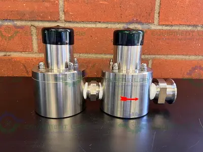 USED LOT OF 2 - PROMINENT STAINLESS STEEL ADJUSTABLE BPV-DM PRESSURE RELIEF VALVES