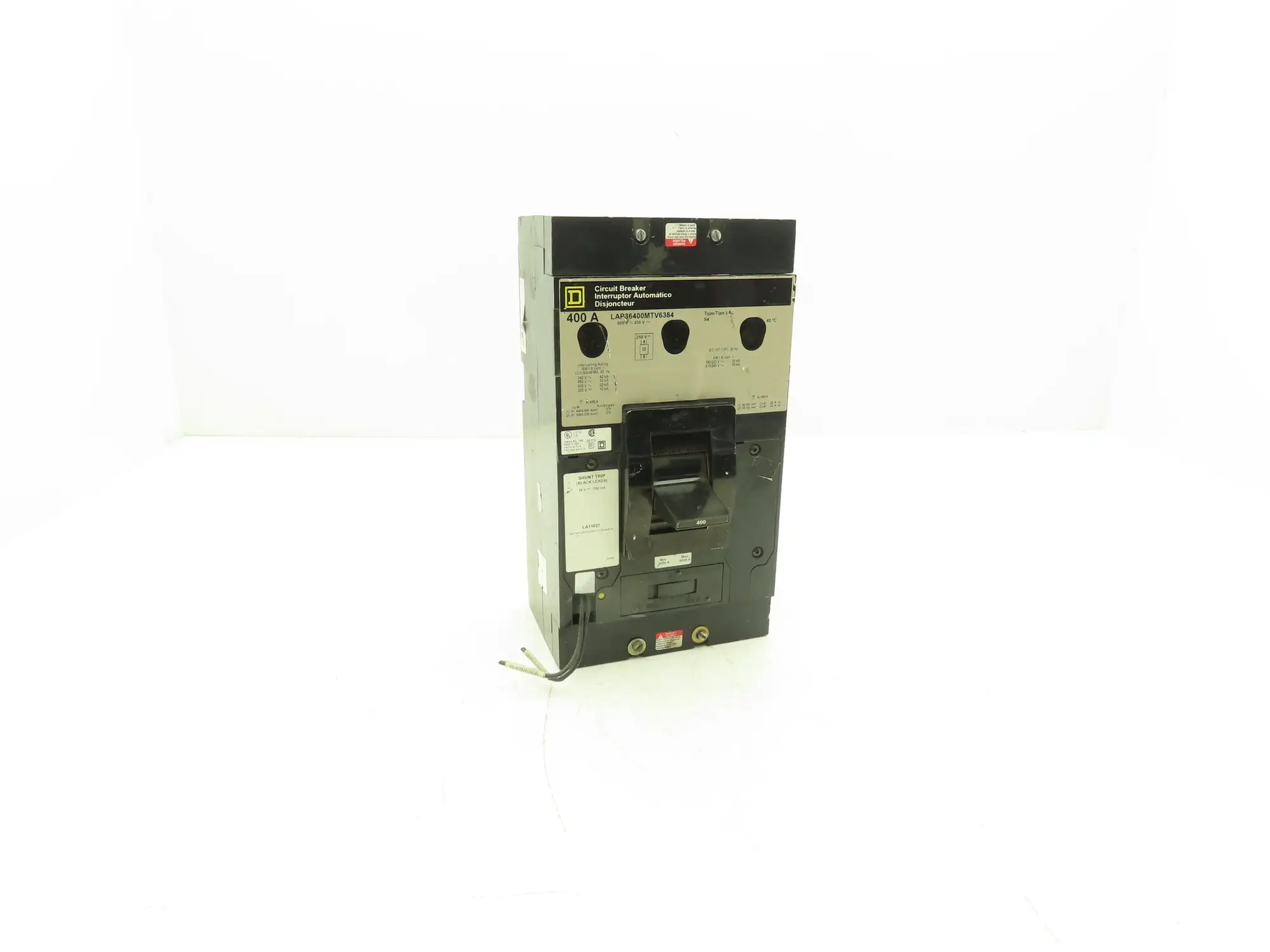 Square D LAP36400MTV6384 Circuit Breaker 3-Pole 400A 600V Shunt Trip Gray Face