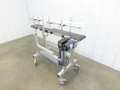 QC Industries 48"L Portable Flat Conveyor 150mm Belt 115V Variable Speed 42FPM