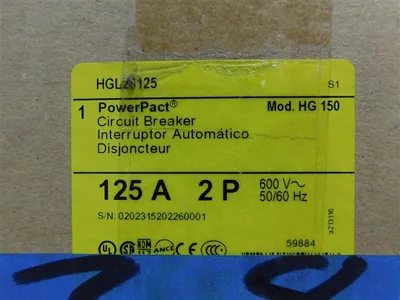 Square D HGL26125C Circuit Breaker 125A 600VAC 250 VDC 2 Pole Type HG 150 New