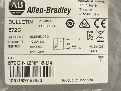 Allen Bradley 872C-N12NP18-D4 18mm Barrel Inductive Proximity Sensor 10-30VDC