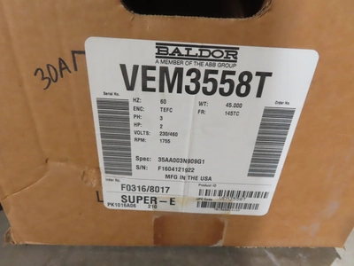 2 hp Baldor AC Electric Motors, new surplus, 1755 RPM, Frame 145TC, qty.2