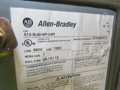 Allen Bradley Size 1 Fusible Combination Motor Starter 10Hp 600V 3PH