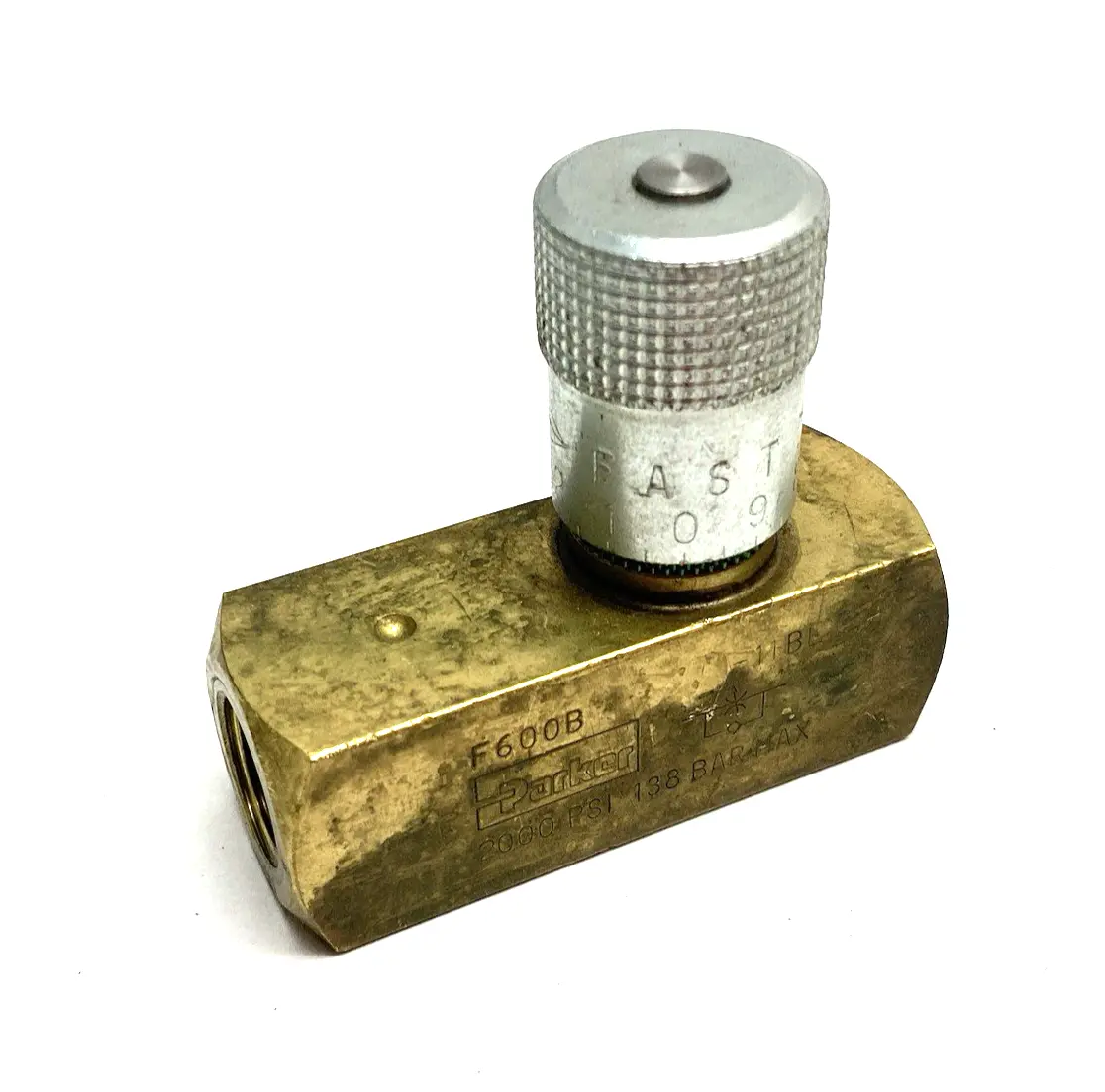 USED PARKER COLORFLOW BRASS IN-LINE FLOW CONTROL VALVE 2000PSI