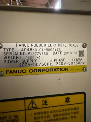 Used 2018 FANUC ROBODRILL Α-D21L B5 ADV Vertical Machining Centers Ohio US | Aucto #1308000