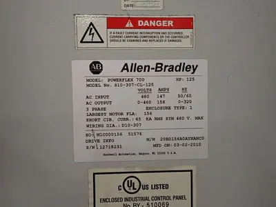 20BD156A0AYNANC0 / B Allen Bradley 156 460V 125HP Powerflex 700 W/ CABINET #S612