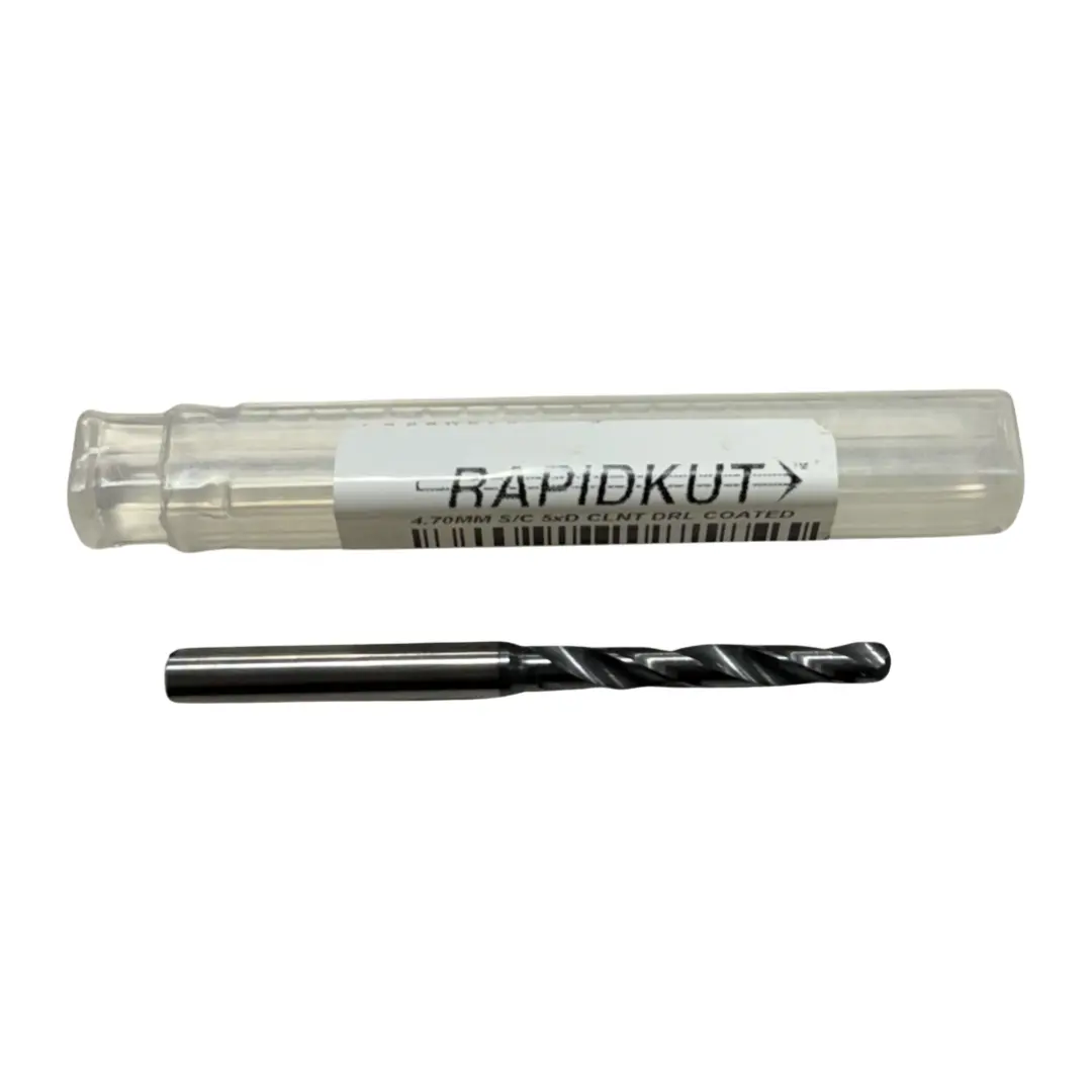RapidKut 4.7mm Solid Carbide Drill 5xD TiAlN Coated Coolant Thru 2FL