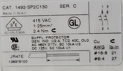 ALLEN BRADLEY 1492-SP2C130 SERIES C CIRCUIT BREAKER. 4D-19