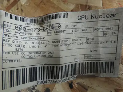 Ladish 8276-2114-40D Manual Wedge Gate Valve 4" Buttweld 150# CF8M SS 275 PSI