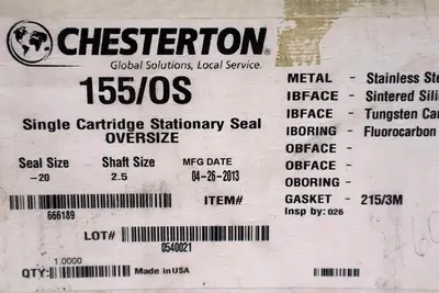 CHESTERTON 155/OS SINGLE CARTRIDGE STATIONARY SEAL OVERSIZE STOCK #3469
