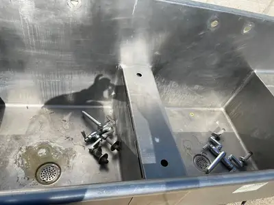 Used Duparquet Used 156" Duparquet 3 Compartment Commercial Sink with Twist Drains - SS10 Sinks Illinois US | Falcon Restaurant Supply #1376181