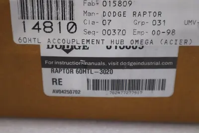 DODGE 015809 RAPTOR 60HTL-3020 - NEW UNIT - STOCK GF468A