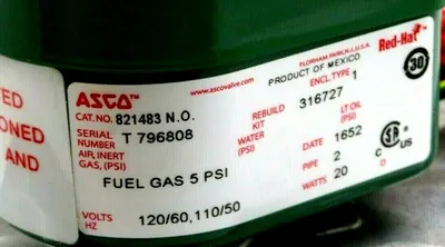 NEW ASCO 821483 N.O. GAS SHUT OFF VALVE 5PSI 316727