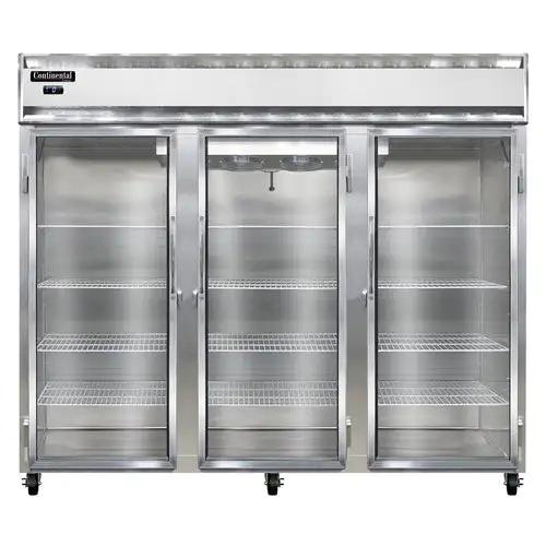 Continental 3FENSAGD 85 1/2" Three Section Reach In Freezer, (3) Left/right Hinge Glass Doors, 115/208-230v