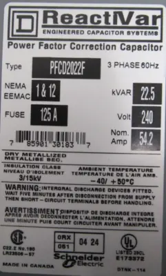 NEW SQUARE D PFCD2022F POWER FACTOR CORRECTION CAPACITOR