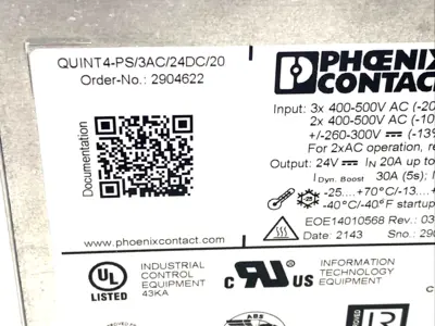 QUINT4-PS/3AC/24DC/20,2904622 | Phoenix Contact QUINT4-PS/3AC/24DC/20 Power Supply 2904622 - Used