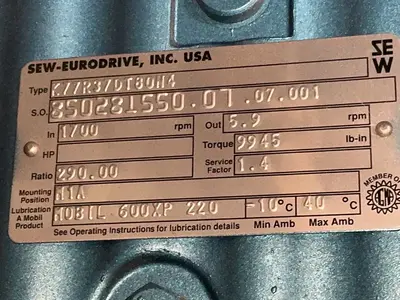 Used SEWEURODRIVE, INC K77R37DT80N4 Motors (misc) Ohio US | HGR 24 #1503732