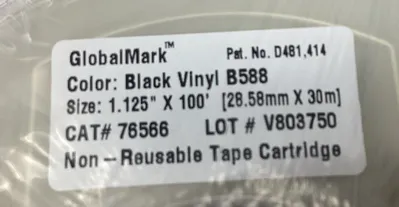 BRADY 76556 B588 Black Vinyl GlobalMark Tape 1.125” x 100’ 5B