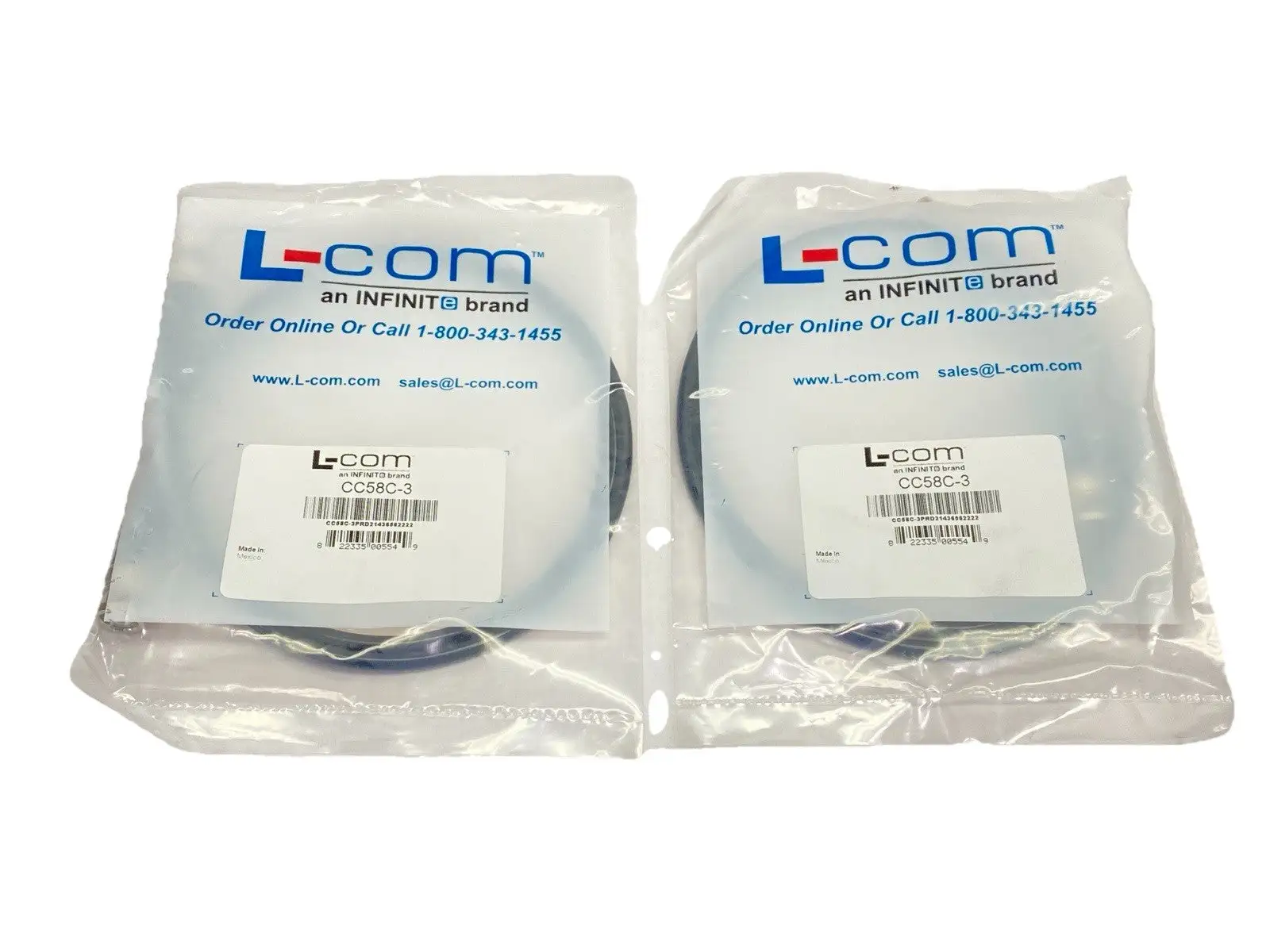 USED L-COM RG58C COAXIAL CABLE BNC MALE / MALE 3.0 FT LOT OF 2