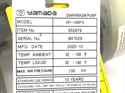 Used Yamada Diaphragm Pump Polypropylene Santoprene 3/8" AODD 6 GPM 852679 Diaphragm Pumps Michigan US | Maverick Industrial Sales #1395285