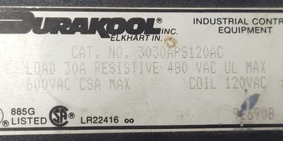 🔥DURAKOOL 3 Pole Control Relay 3030APS120AC, 30A 480VAC 120V Coil