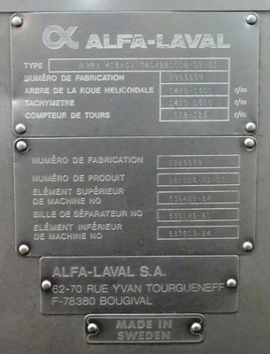 Alfa-Laval MRPX 418 HGV-74C cream separator, 316SS.