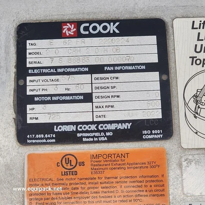 FAN COOK BY LOREN Upblast Centrifugal Resturant / Grease Exhaust Fan # 7305