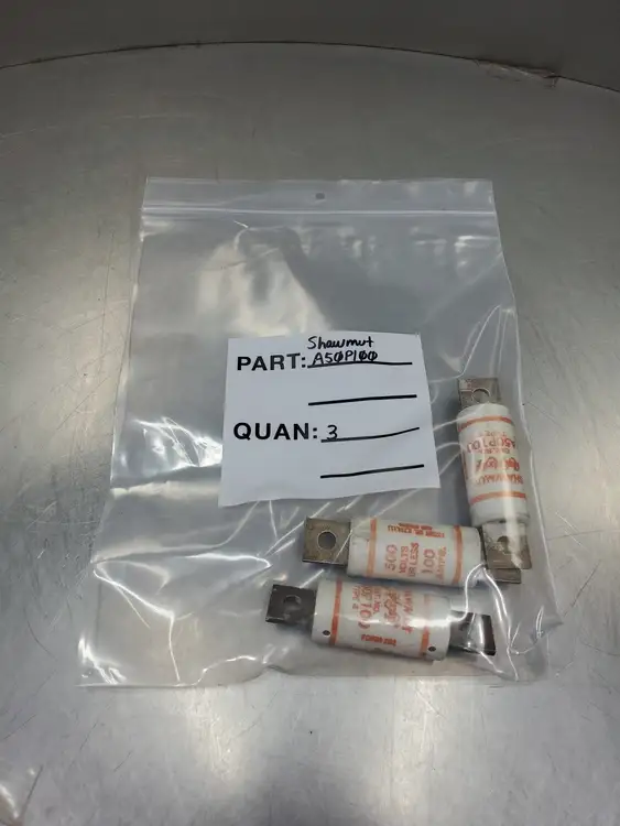 Used Ferraz Shawmut Amp-Trap A50P100 Type 4 Fuse, 100Amp, 500VAC, Lot of 3 Fuses | Palmetto Automation #1155965